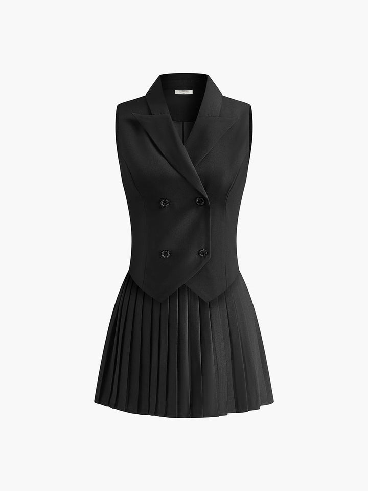 BRYANNA Suit Waist Coat With Pleated Mini Skirt Set - Auraflows