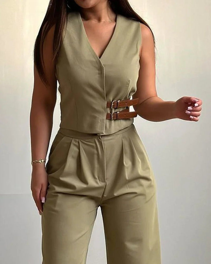 KALI V - Neck Vest & Pants Two - Piece Set - Auraflows