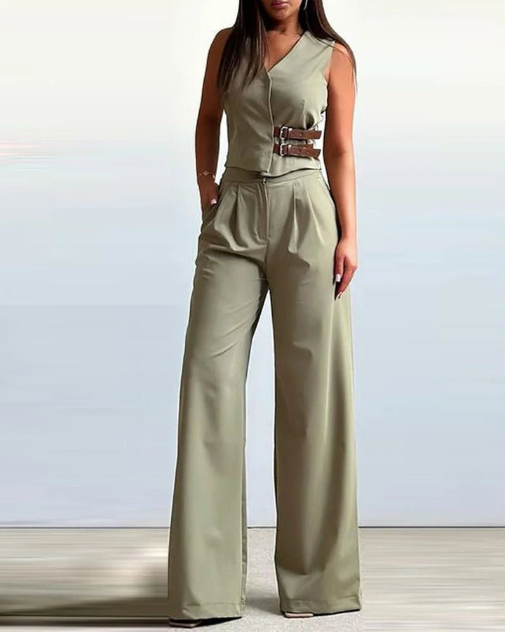 KALI V - Neck Vest & Pants Two - Piece Set - Auraflows