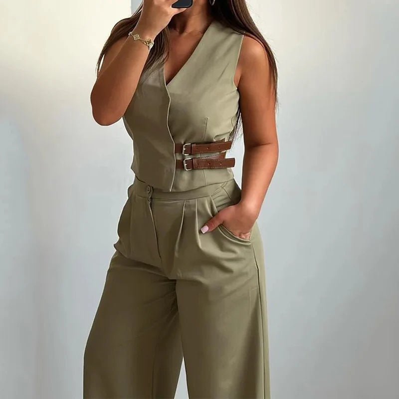 KALI V - Neck Vest & Pants Two - Piece Set - Auraflows