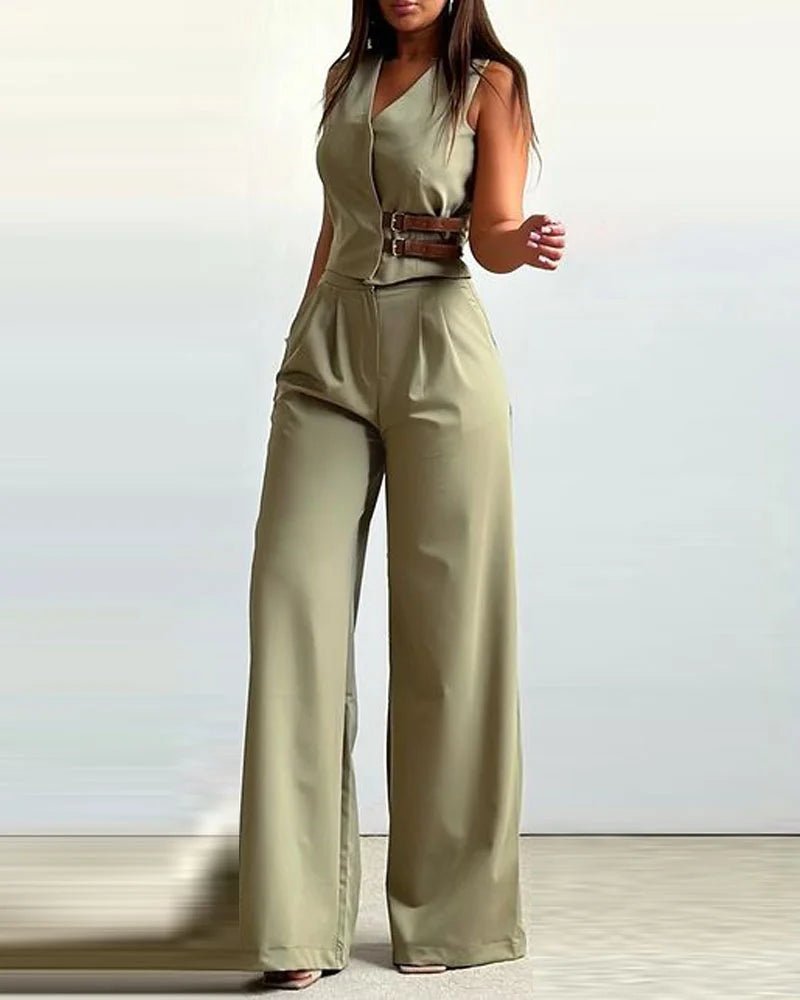 KALI V - Neck Vest & Pants Two - Piece Set - Auraflows