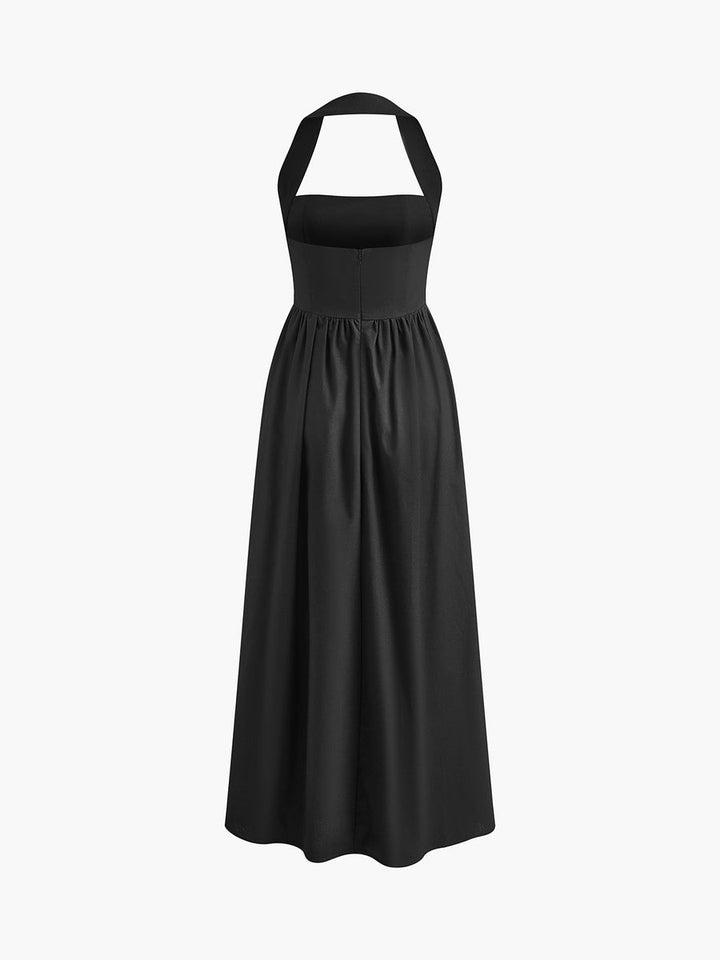 NELLA Cotton & Linen Halter A Line Long Dress - Auraflows