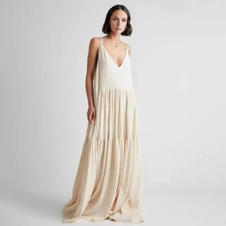 Una | Casual Solid Pleat Long Dress - Auraflows