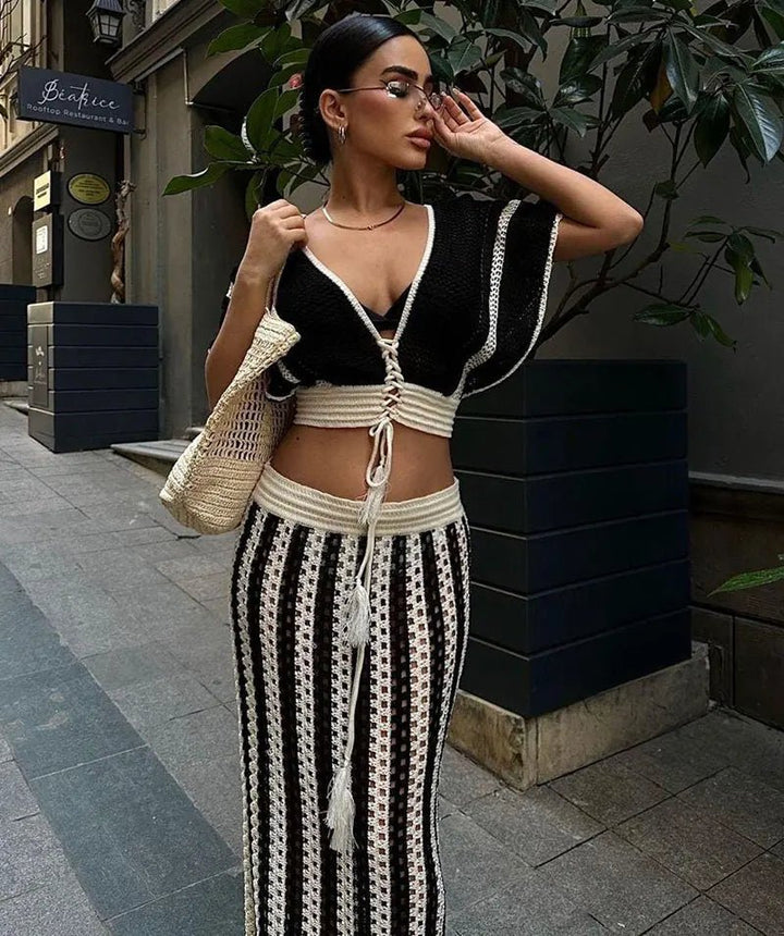 We All Want More Hollow Out Stripe Knit Set - Auraflows