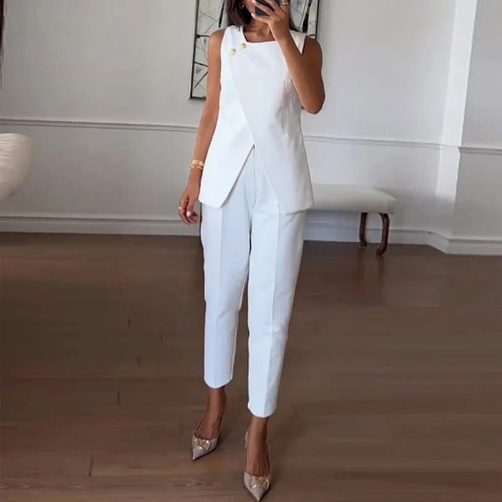 White Vest and Wide Leg Pants Set - Auraflows