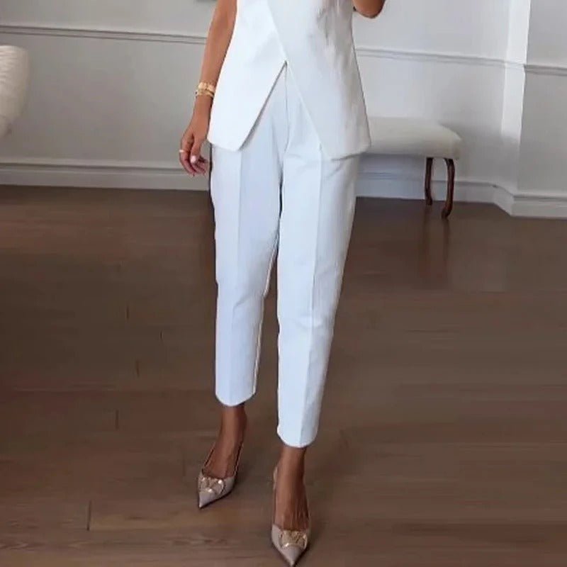 White Vest and Wide Leg Pants Set - Auraflows